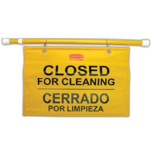 Rubbermaid® 9S16 Hanging Doorway Safety Sign - "Closed For Cleaning", Multilingual