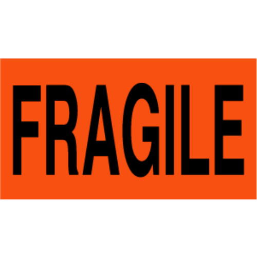 "Fragile" Label - Black on Red, 4 x 6"
