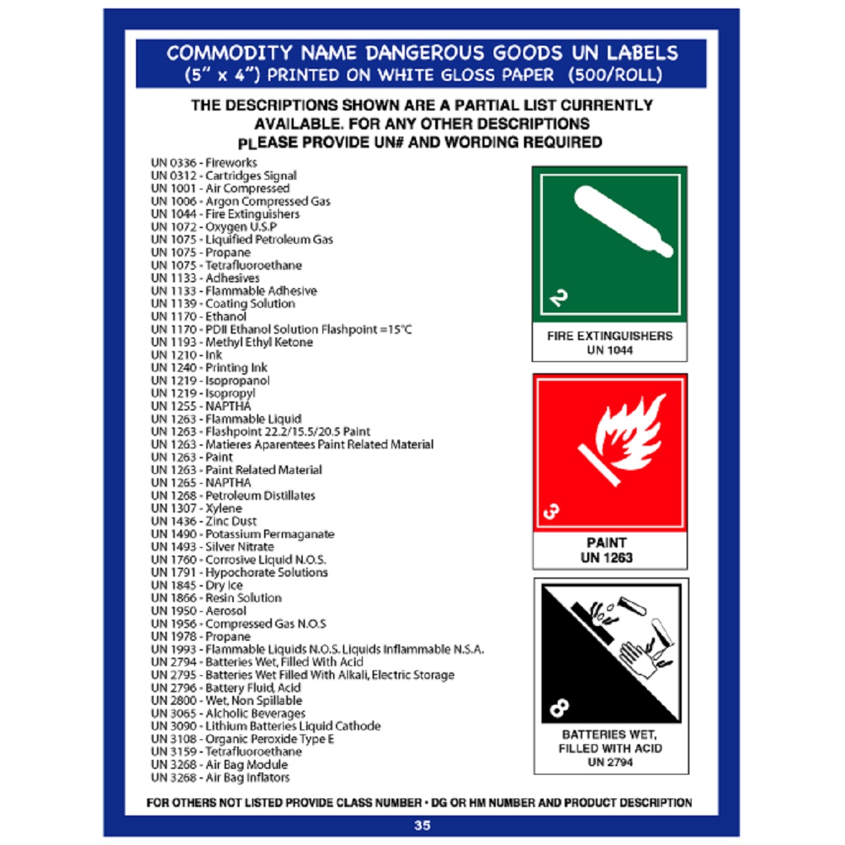Commodity Name Dangerous Goods Labels - 4