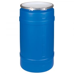 Plastic Drum with Lid - 30 Gallon, Open Top, Blue