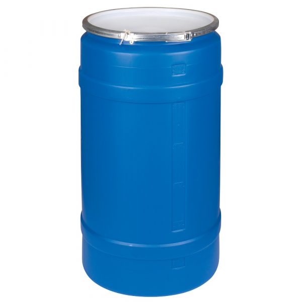 Plastic Drum with Lid - 30 Gallon, Open Top, Blue