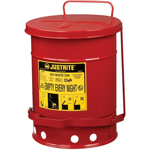 Oily Waste Can - Justrite®, 6 Gallon, Red