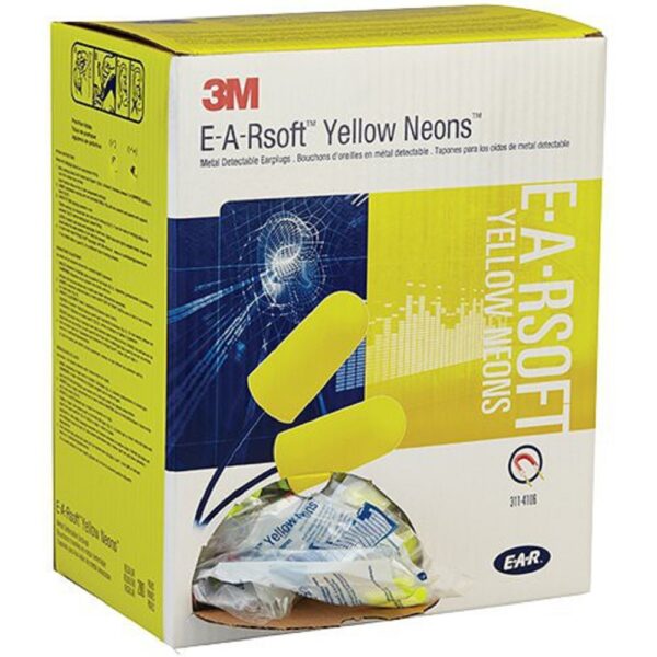 3M™ E-A-Rsoft® Yellow Neons™ Metal Detectable 311-4106 Earplugs - Corded