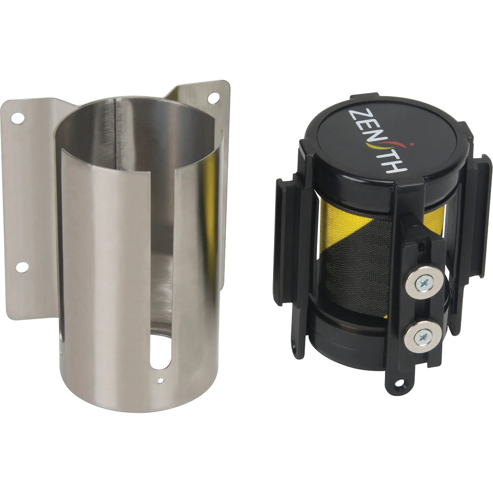 48812_Crowd_control_barrier_wall_mount_magnetic_stainless_steel_7-foot_black_yellow_striped 48812 Crowd control barrier wall mount magnetic stainless steel 7 foot black yellow striped