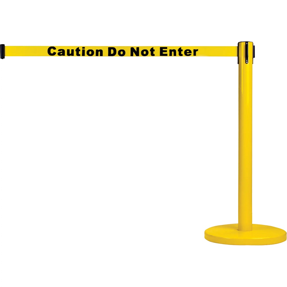 48878_crowd_control_barrier_Post_yellow_with_cassette_black_yellow_caution_do_not_enter 48878 crowd control barrier Post yellow with cassette black yellow caution do not enter