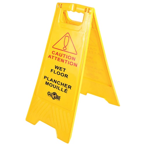 94405_Globe_7112_Caution_Wet_Floor_Sign_Eng-Fren Globe 7112 Double-Sided Wet Floor Sign - English/French